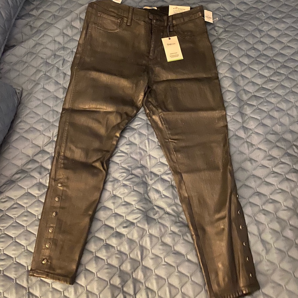 Gap super skinny faux leather jeans with snap NWT